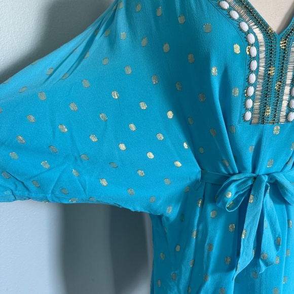 Lilly Pulitzer Aqua Blue Metallic Dot Silk Dress - Picture 5 of 12